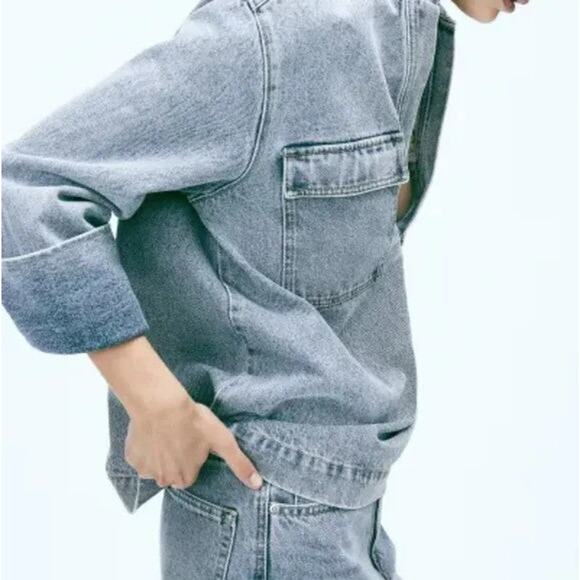 H&M Denim Pullover Popover Shirt Loose Fit - L Denim Blue - Picture 4 of 6